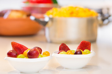 Closeup on fruit salad in kitchen