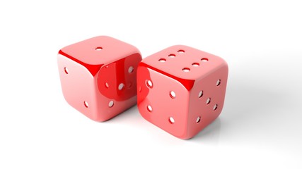 Two red random dices isolated on white background