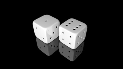 Two white dices isolated on black background