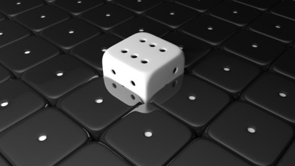 3D render six winner white dice, black and white