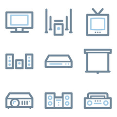 Audio video icons, blue line contour series
