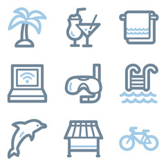 Vacation icons, blue line contour series