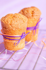 muffin with purple ribbon