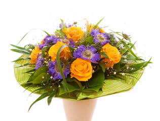 Yellow rose bouquet isolated on white. Valentine's day card. 