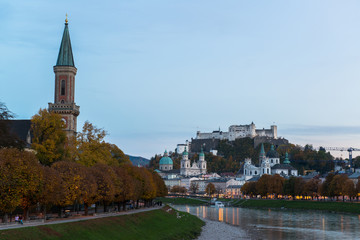 Twilight view of Salzburg old town, Austria