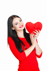 Portrait of Love and valentines day woman holding heart smiling