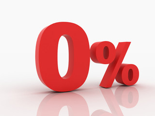 3d rendering of a zero percent discount in red letters on a whit