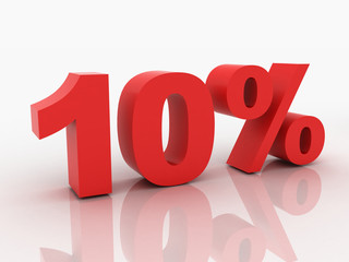 3d rendering of a 10 percent discount in red letters on a white