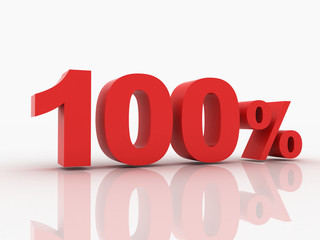 3d rendering of a 100 percent discount in red letters on a white