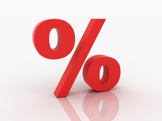 3d rendering of percent discount in red letters on a white backg