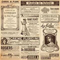 background/patterns made of vintage french ads on ladies' topics - obrazy, fototapety, plakaty