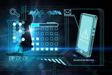 Composite image of keyhole on technological black background