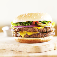juicy double cheese burger with bacon