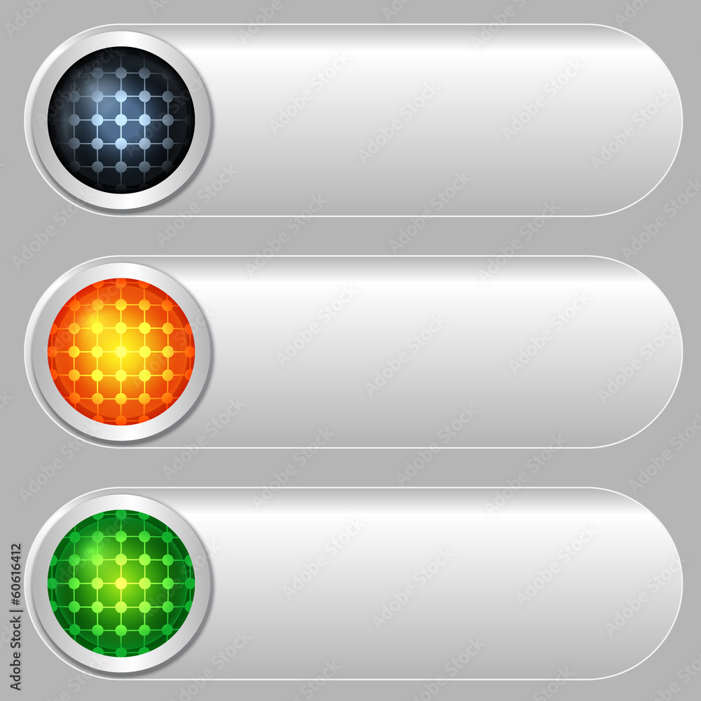Poster set of three silver buttons with lights