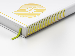 Finance concept: closed book, Head With Padlock on white