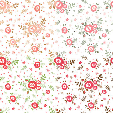 Set of flowers seamless patterns