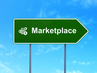Marketing concept: Marketplace and Calculator on road sign