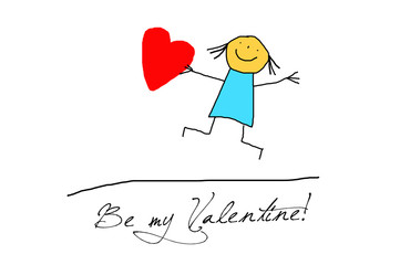 Kids drawing -  valentines greeting card