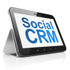 Business concept: Social CRM on tablet pc computer