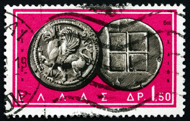 Postage stamp Greece 1963 Griffin and Square, Coin