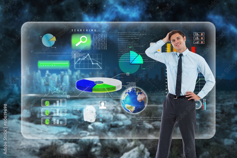 Poster composite image of thoughtful businessman with hand on head