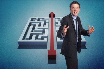 Composite image of stressed businessman gesturing