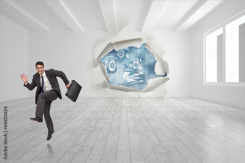 Poster composite image of happy businessman in a hury