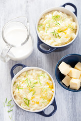 mashed potatoes in small pots
