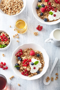healthy breakfast with yogurt berry granola