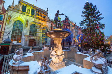 Fototapeta premium Fountain of the Neptune in old town of Gdansk, Poland