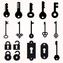 Icon Key, Black Silhouette Vector, decorative items