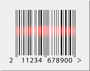 Barcode icon with red laser beam