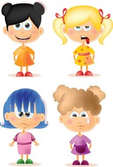 Симпатичные девушки мультфильм с разными эмоциями