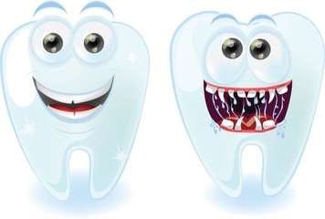 Мультфильм милый зубы с разными эмоциями