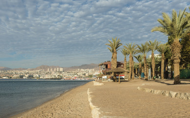 Golden beach in Eilat - famous resort in Israel