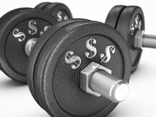 Obraz na płótnie Canvas dumbbell weights with money sign