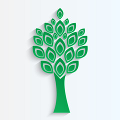 tree cut from green   paper on white  background.eco icon.vector