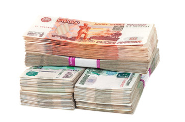 Russian rubles bills isolated on white background