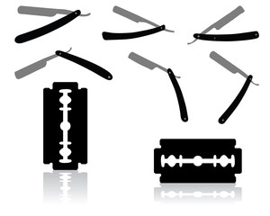 Black silhouettes of razors on white background, vector