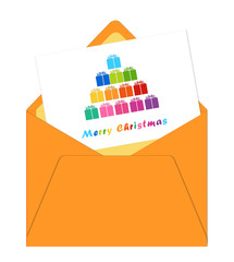 Tarjeta de Feliz Navidad con árbol de regalos de colores