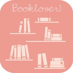 Books on the shelf sign pink vector illustration.