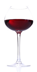 Wineglass with red wine, isolated on white