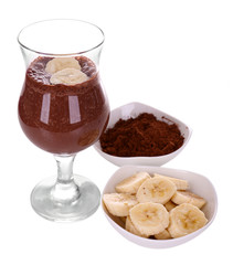 Cocktail with banana and chocolate isolated on white