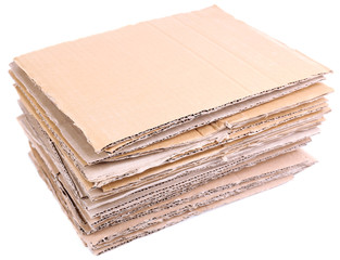 Stack of cardboard for recycling isolated on white