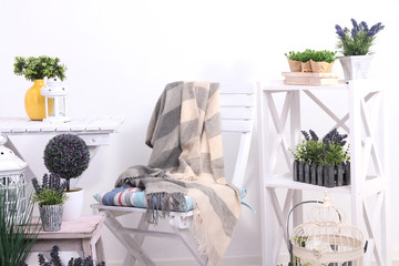 Garden chair and table with flowers