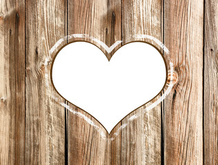 Herz weiss freigestellt Holzwand