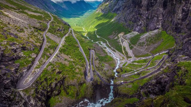 Timelapse, Trollstigen serpentine mountain road, Norway