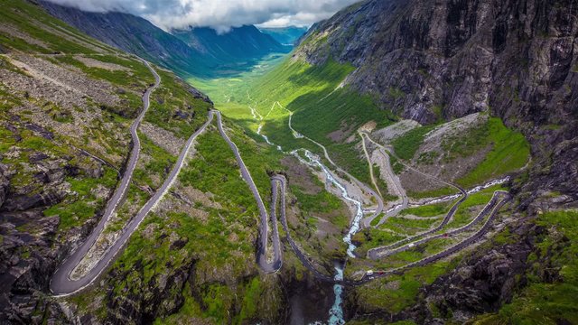 Timelapse, Trollstigen serpentine mountain road, Norway