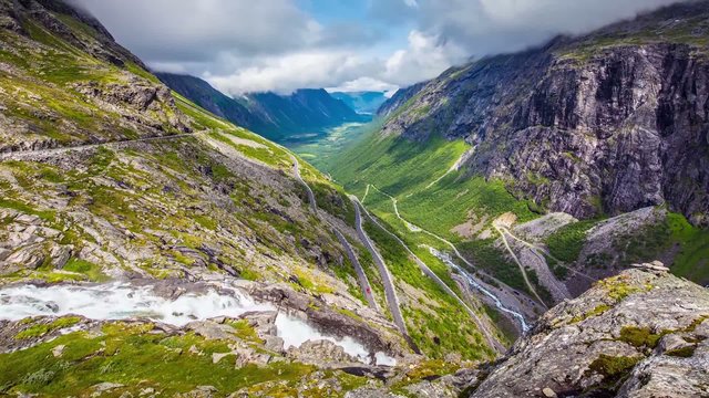 Timelapse, Trollstigen serpentine mountain road, Norway