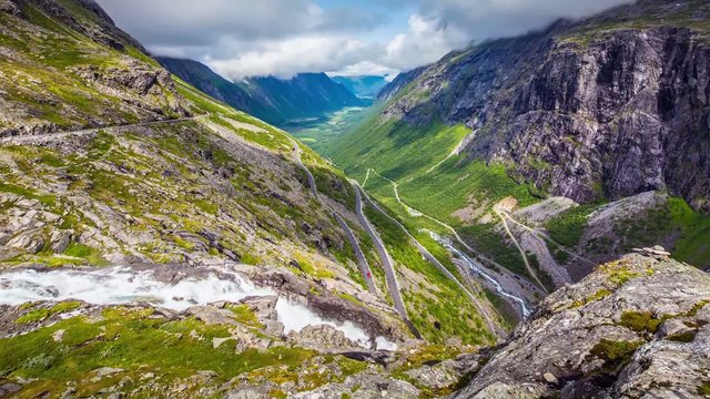 Timelapse, Trollstigen serpentine mountain road, Norway